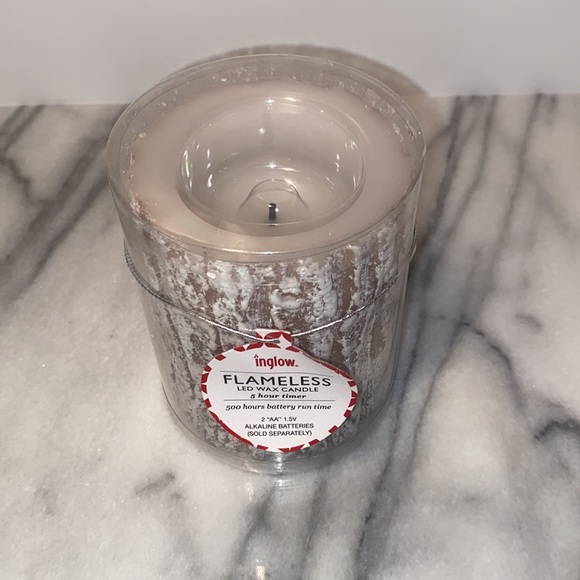 4" Flameless LED Wax "Snow" Covered Pillar - Picture 3 of 5